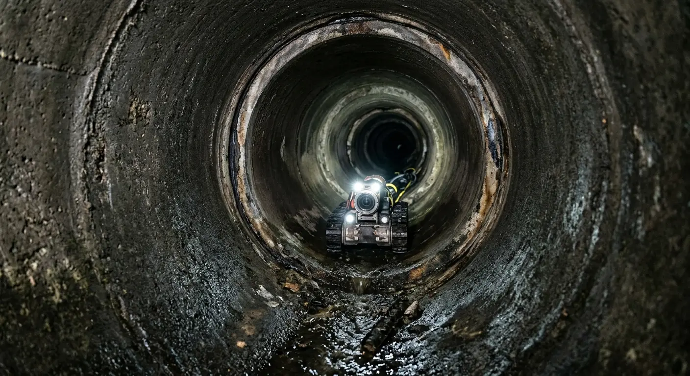 Robotic sewer camera inspecting pipe interior for Drain Snake Service in Sayreville